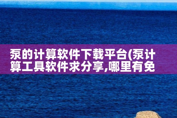 泵的计算软件下载平台